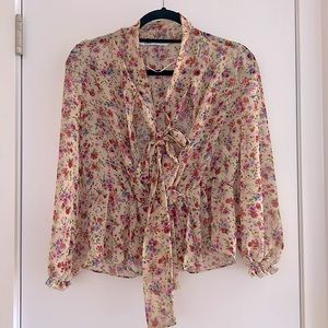 ZARA floral print secretary blouse